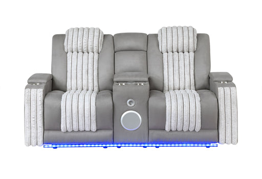 U8000 - Power Reclining Loveseat With Console, Power Headrest, LED Light, Bluetooth Speaker - Gray