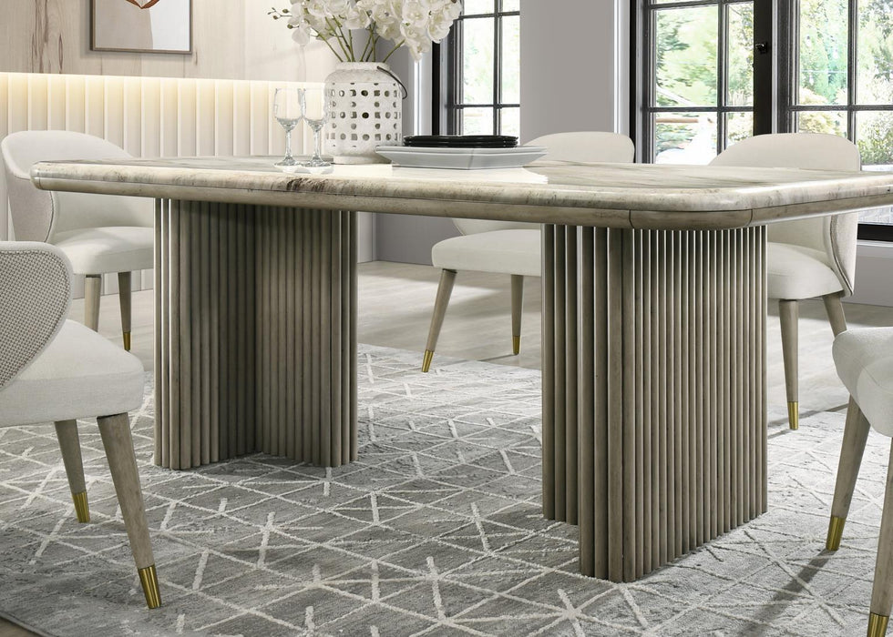 D070 - Oak Rectangular Dining Table With Marble Top - Golden Sand - alternate view 4