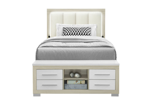 Emma - Full Bed With LED And USB - Light Brown / White