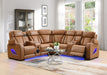 U12 - 3 Piece Power LED Sectional, Power Headrest, Heat, Massage Wireless Charger, And USB - Brown
