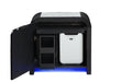 Beckett cooler nightstand open to show the mini refrigerator and storage compartments