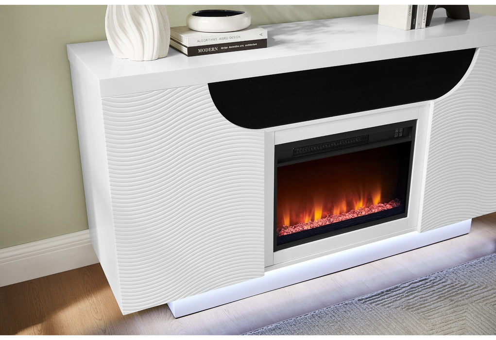 Aileen - 66" Entertainment Unit With LED, Speakers, Crystal Inserts And Pop Up Center Doors - White - alternate view 4