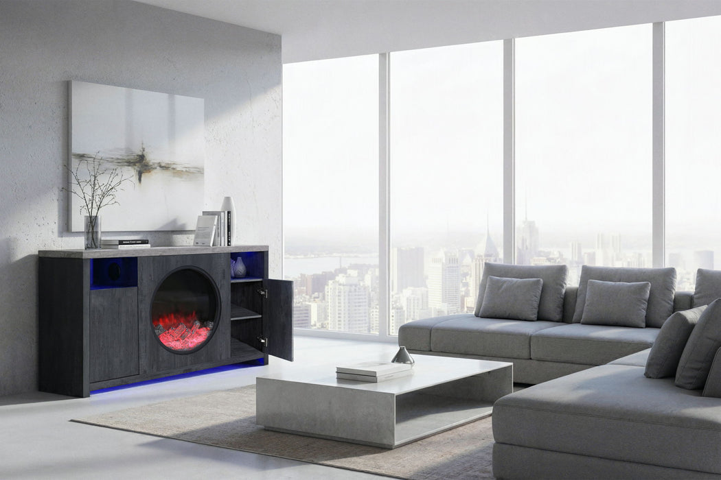 Nyla - 60" Entertainment Unit With Speakers And LED - Dark Gray / Light Gray - alternate view 2