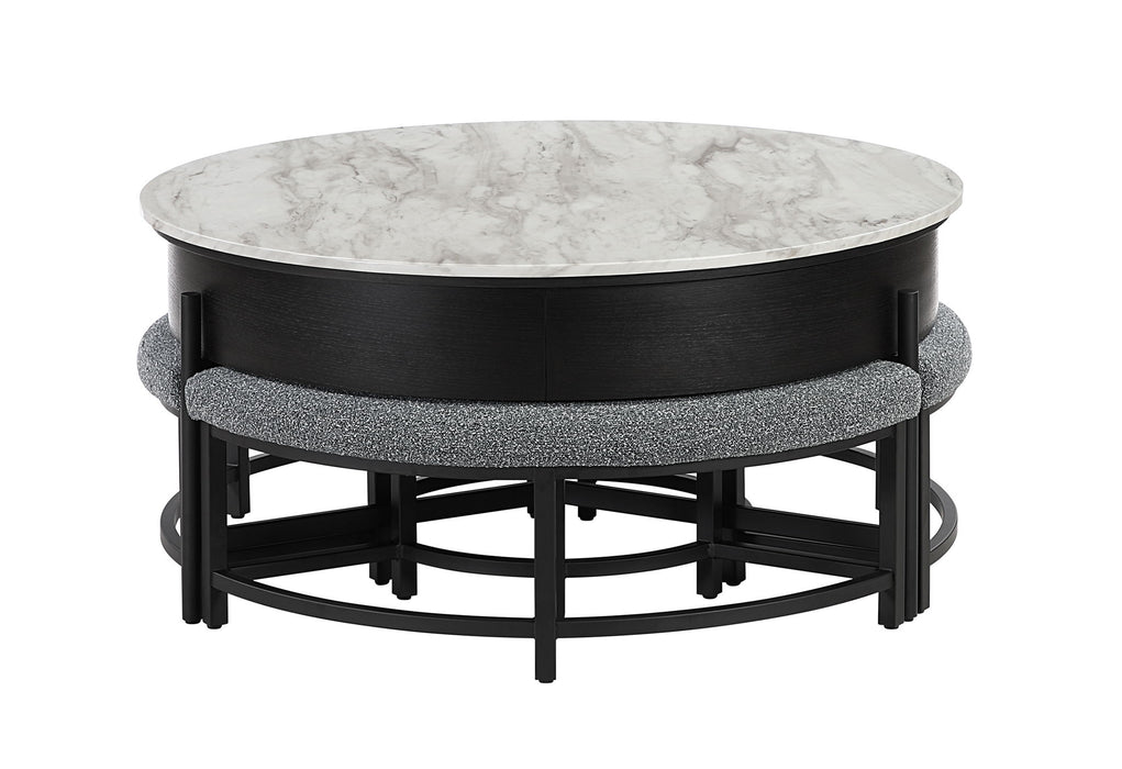 T42 - 4 Piece Living Room Set (Coffee Table With 3 Stools) - Black / Dark Gray - alternate view 3
