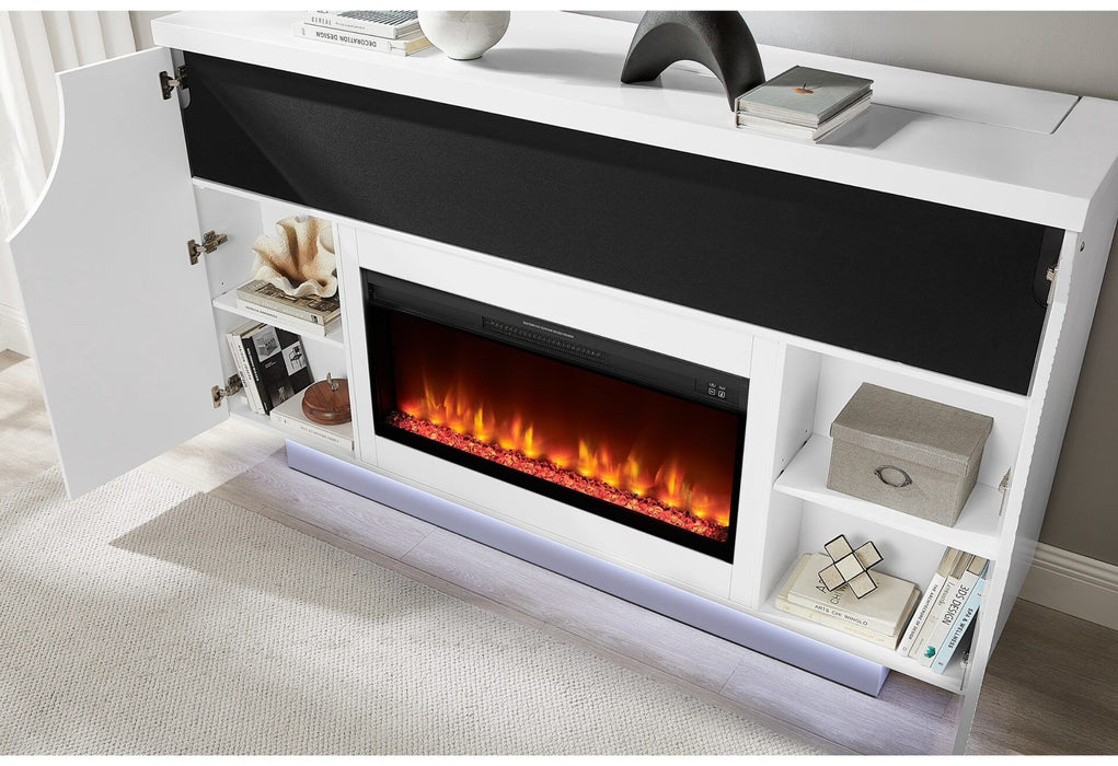 Aveena - 76" Entertainment Unit With TV, LED, Speakers, Crystal Inserts And Pop Up Center Doors - White - alternate view 3