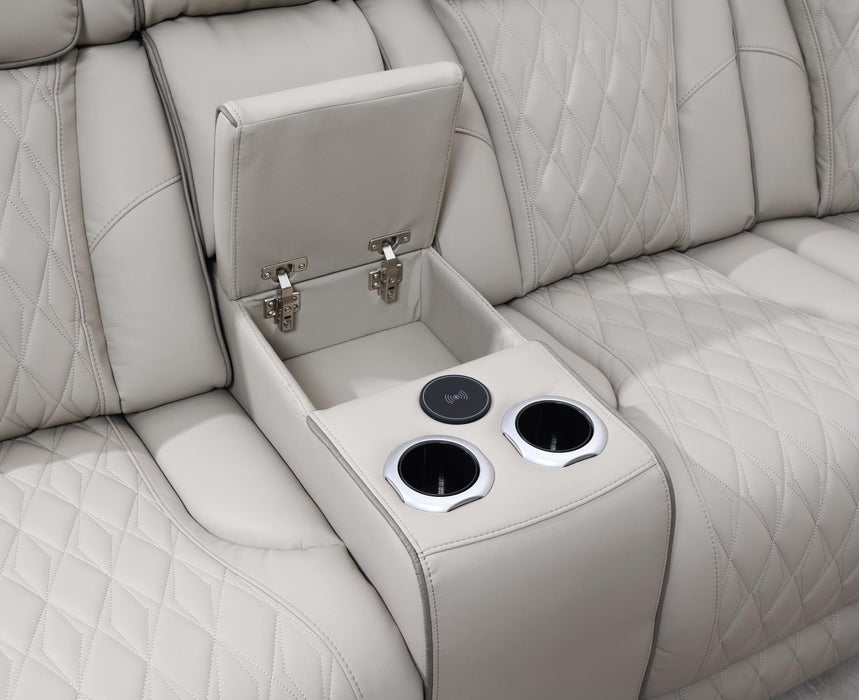 U11 - 3 Piece Power LED Sectional, Power Headrest, Heat, Massage Wireless Charger, And USB - Gray - alternate view 3