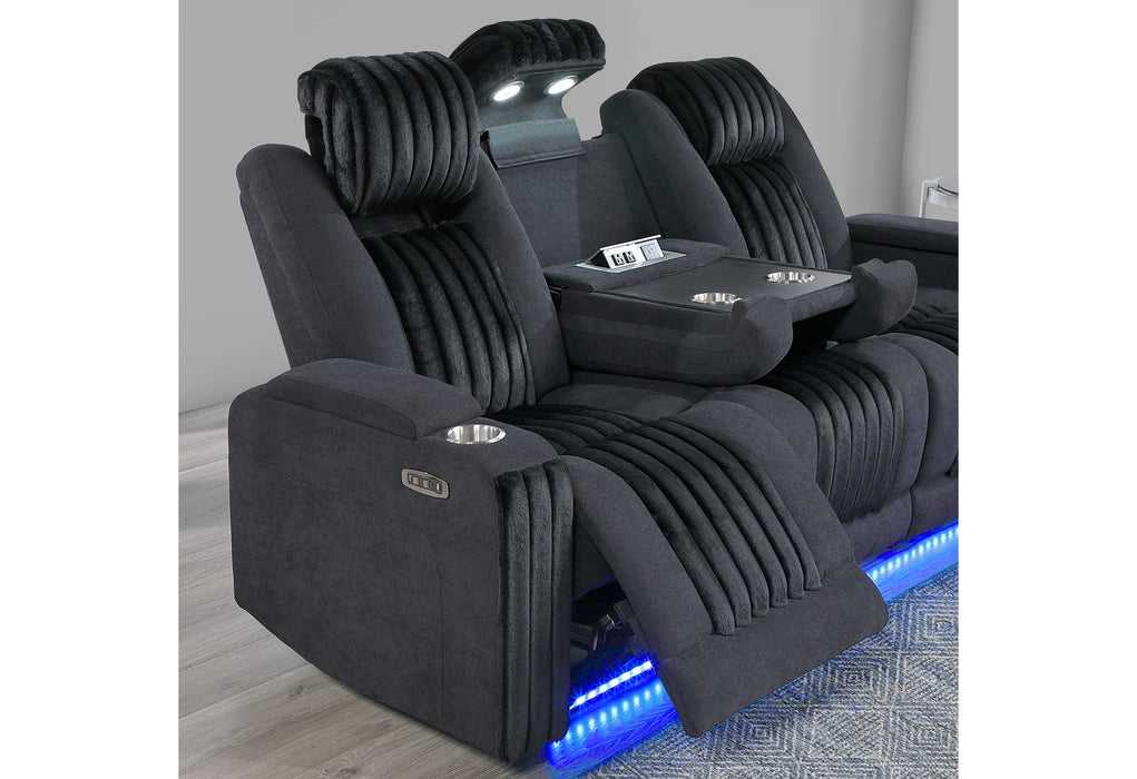 U8000 - 3 Piece Living Room Set (Power Console Reclining Loveseat, Power Reclining Sofa/ Power Recliner With Power Headrest) - Black - alternate view 4