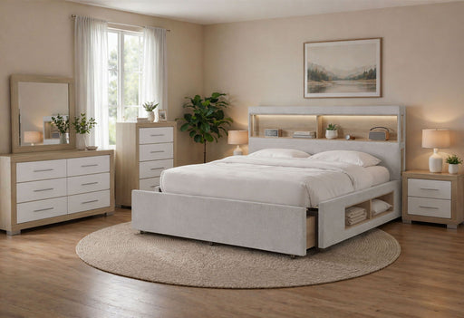 Sadie / Emma - 5 Piece Queen Bedroom Set (Bed, Dresser & Mirror, Nightstand, Chest) - Beige
