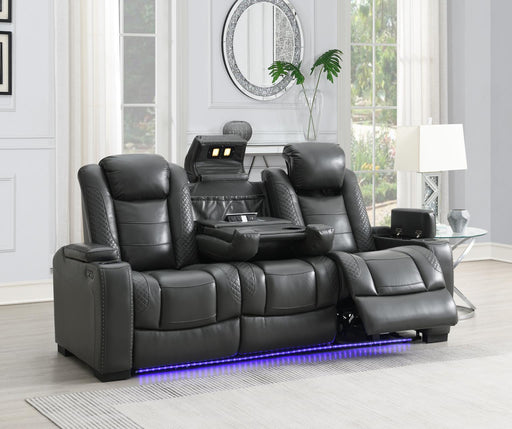U93 - LED Power Reclining With Power Headrest, And Drop Down Table Sofa - Gray