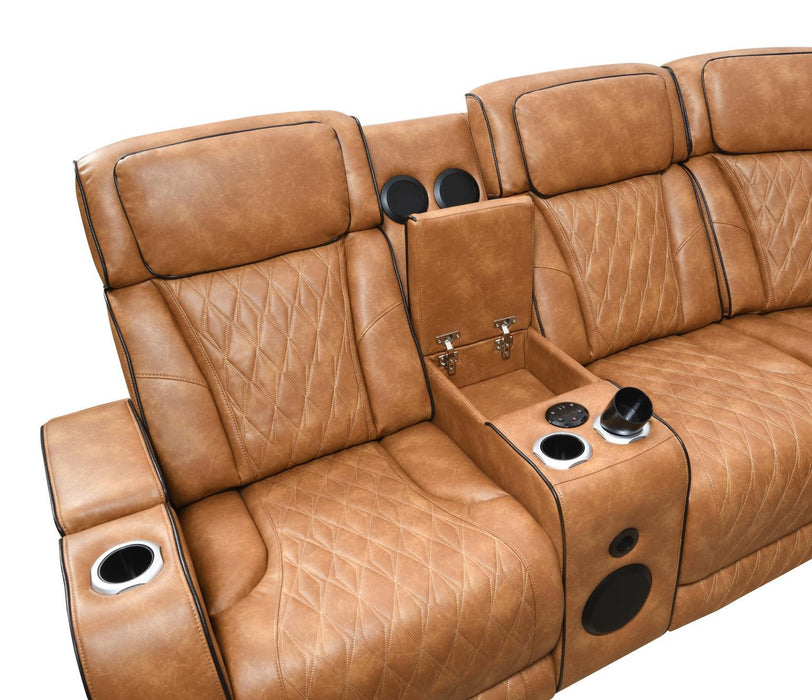 U12 - 3 Piece Power LED Sectional, Power Headrest, Heat, Massage Wireless Charger, And USB - Brown - alternate view 4