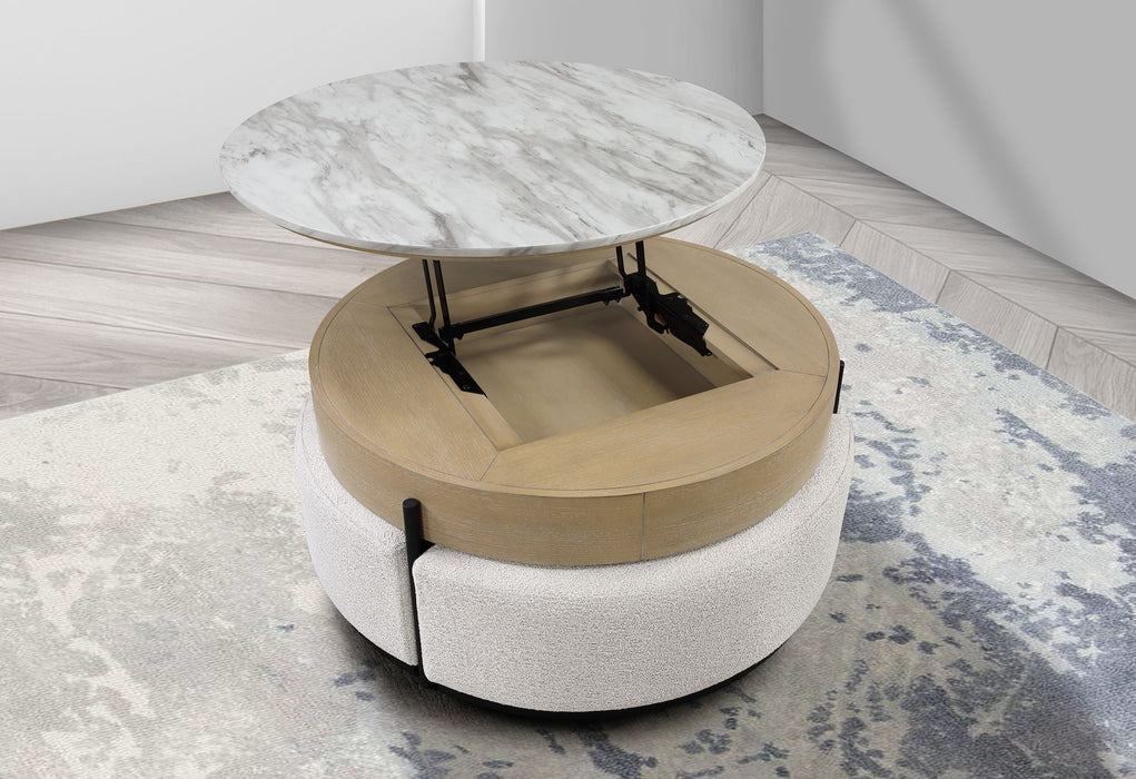 T42 - 4 Piece Living Room Set (Coffee Table With 3 Stools) - Cream / Natural - alternate view 4