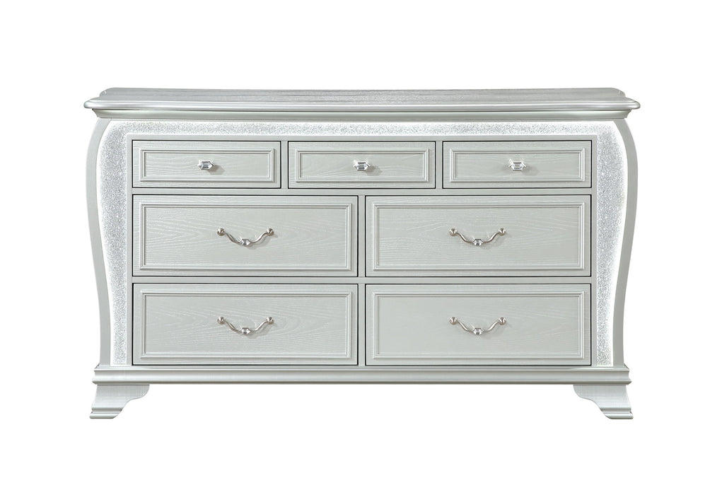 Aria - 5 Piece King Bedroom Set (Bed, Dresser & Mirror, Nightstand, Chest) - Silver - alternate view 2