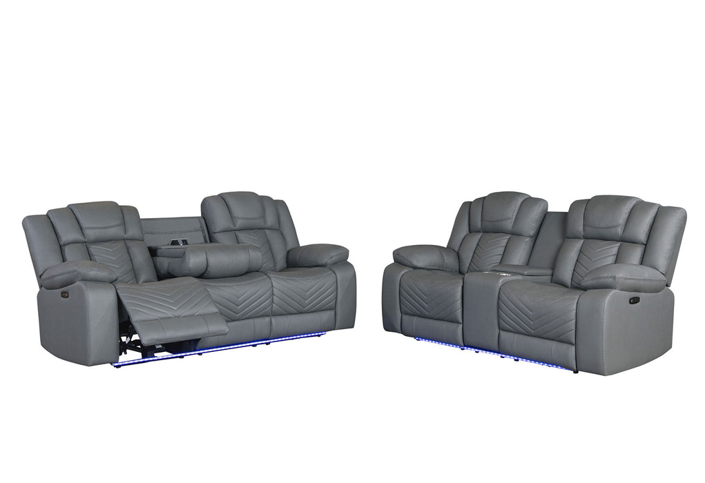 U7068 - 3 Piece Living Room Set (10 Power Reclining Sofa / Power Console Reclining Loveseat / Power Recliner With LED) - Gray - alternate view 4