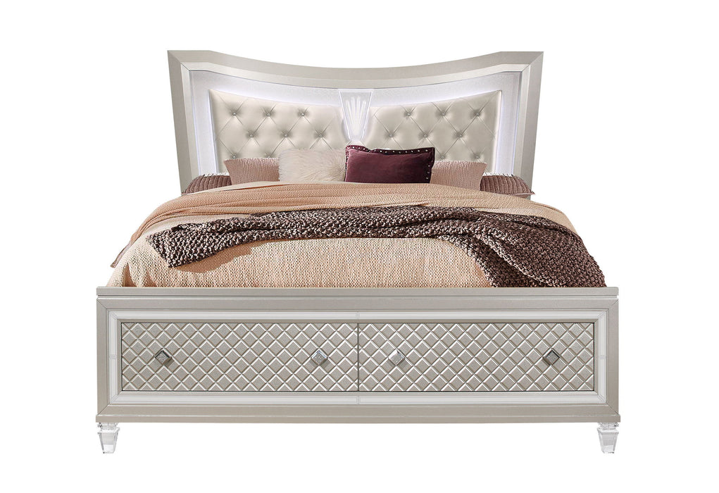 Paris - 4 Piece King Bedroom Set (King Bed With LED, Dresser, Mirror, Nightstand) - Champagne - alternate view 2