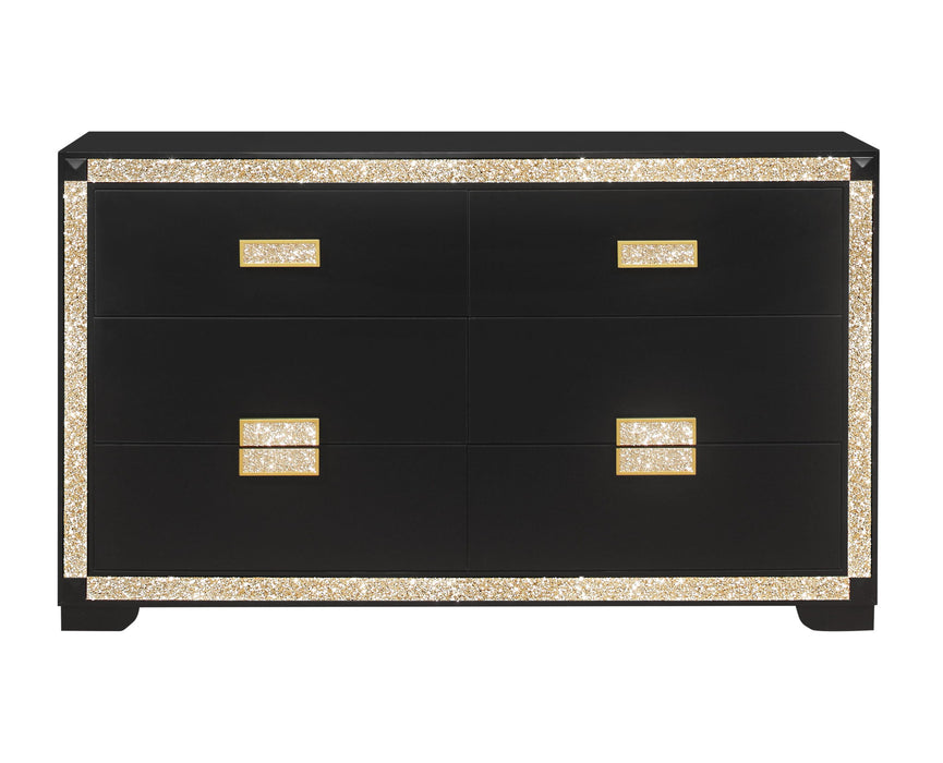 Blake - 4 Piece Full Bedroom Set (Bed With Lamps, Dresser, Mirror, Nightstand) - Black / Gold - alternate view 3
