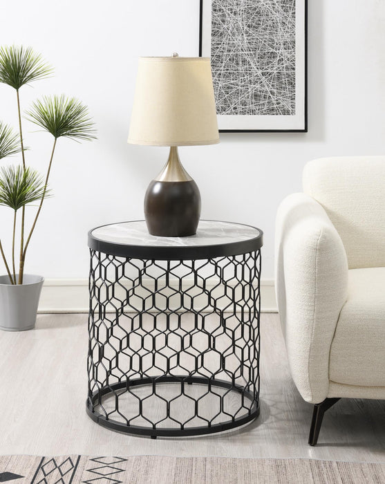 T155 - Coffee Table & 2 End Tables - Black / Silver Sparkle - alternate view 3