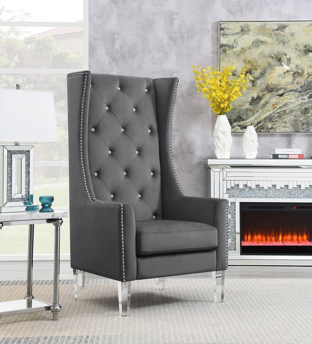 D2091 - High Back Velvet Wing Chair With Acrylic Legs - alternate view 4