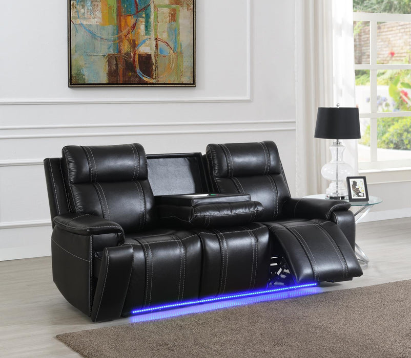 U68 - LED Power Reclining Sofa With EMM Control Panel, Dropdown Table, Bluetooth Speaker & Wireless - Black