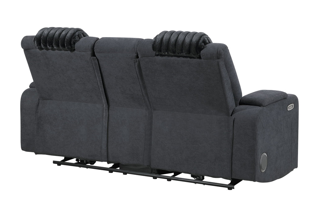 U8000 - Power Reclining Loveseat With Console, Power Headrest, LED Light, Bluetooth Speaker - Black - alternate view 3