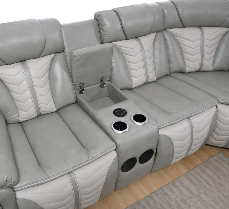 U55 - 3 Piece Power Sectional With Bluetooth Speaker, And Wireless Charger, Multi Color LED - Gray / Beige - alternate view 4