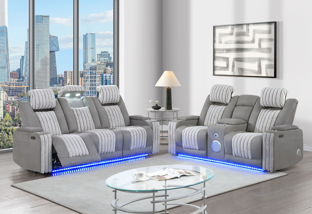 U8000 - 2 Piece Living Room Set (Power Console Reclining Loveseat With Power Headrest LED & Bluetooth Speaker, Power Reclining Sofa With Headrest DDT Table Reading Light & LED) - Gray - alternate view 3