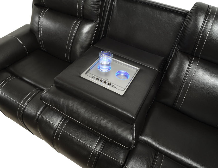 U68 - LED Power Reclining Sofa With EMM Control Panel, Dropdown Table, Bluetooth Speaker & Wireless - Black - alternate view 3