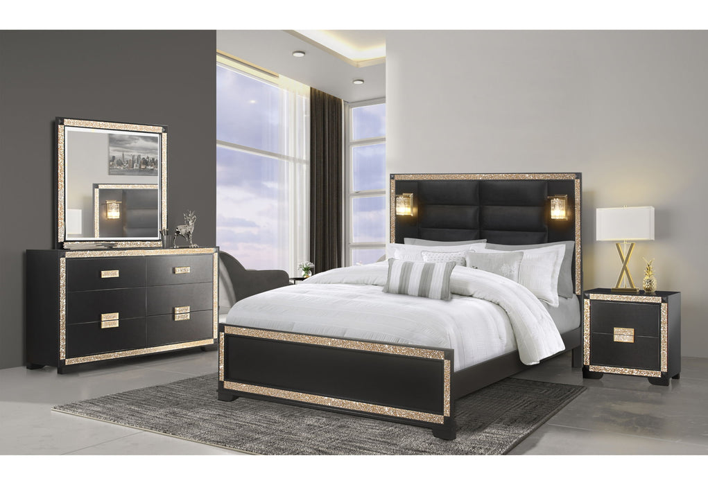 Blake - 5 Piece Full Bedroom Set With Lamps - Black / Gold - alternate view 3