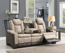 U78 - Power Reclining Sofa With Power Headrest, Reading Light, Magzine Pocket, Storage Arms / USB And Wireles Charger - Sand / Brown