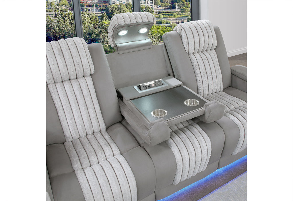 U8000 - Power Reclining Sofa With Power Headrest, Dropdown Table With Wood Trim & Reading Light & LED Light - Gray - alternate view 3