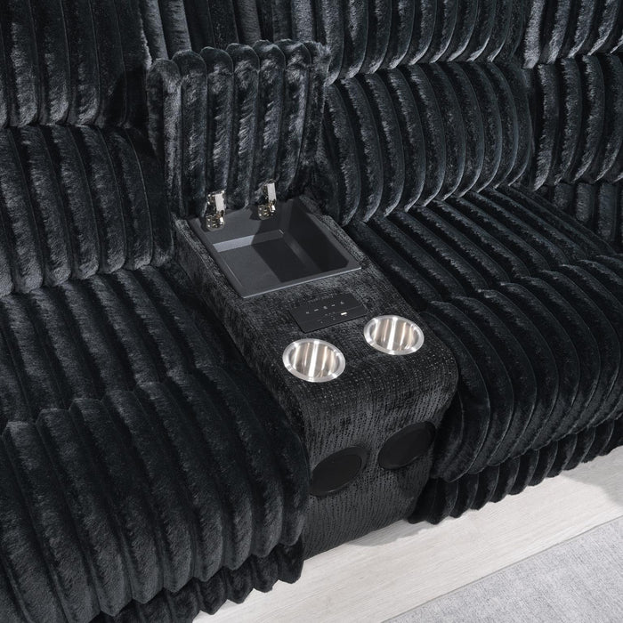 U60 - Corduroy Power 3 Piece Sectional With Bluetooth Speaker, And Wireless Charger - Black - alternate view 2
