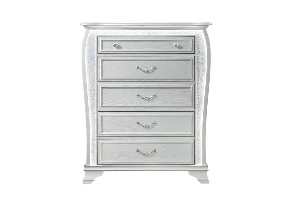 Aria - 5 Piece Queen Bedroom Set (Bed, Dresser & Mirror, Nightstand, Chest) - Silver - alternate view 3