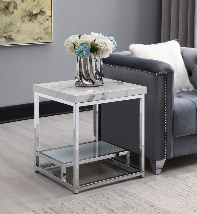 T111 - Chrome Coffee Table & 2 End Tables - White - alternate view 4