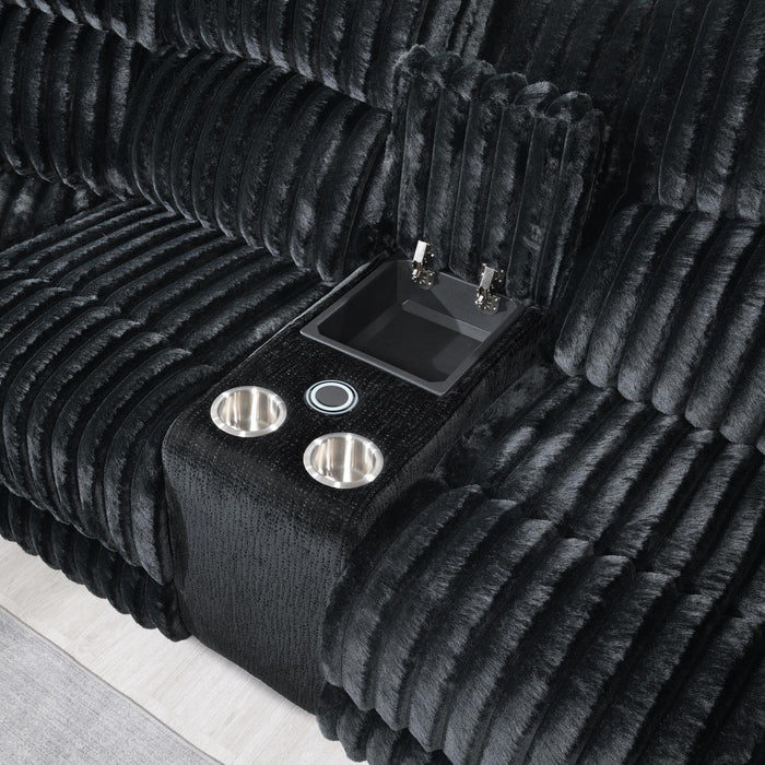 U60 - Corduroy Power 3 Piece Sectional With Bluetooth Speaker, And Wireless Charger - Black - alternate view 3