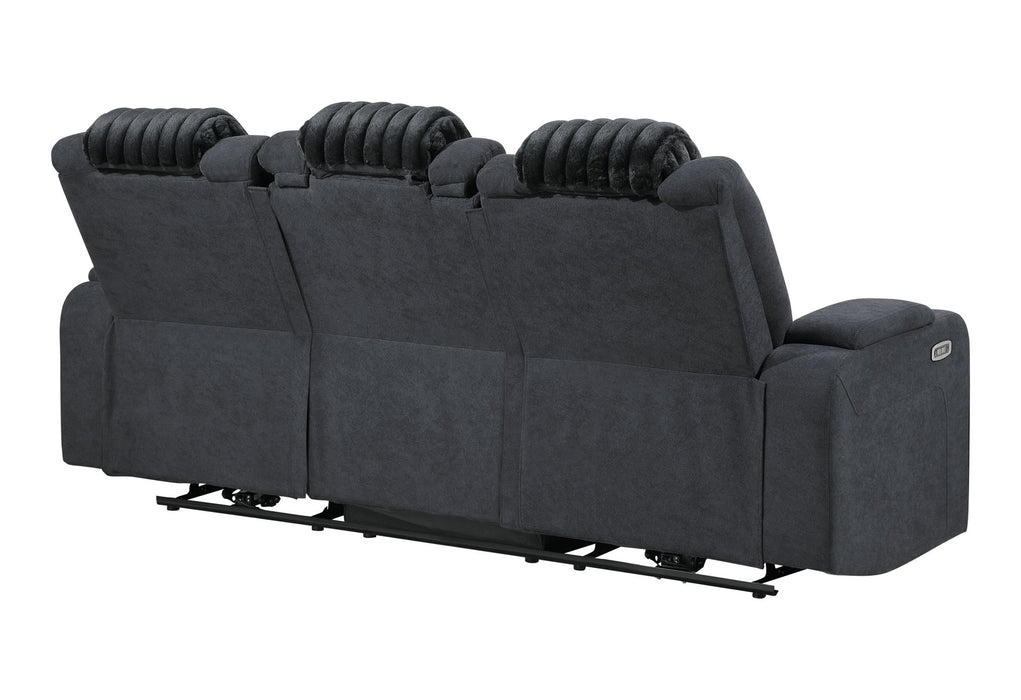 U8000 - Power Reclining Sofa With Power Headrest, Dropdown Table With Wood Trim & Reading Light & LED Light - Black - alternate view 4