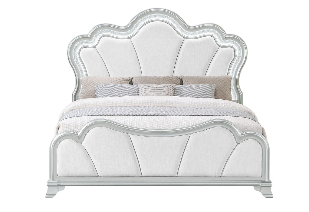 Aria - 5 Piece King Bedroom Set (Bed, Dresser & Mirror, Nightstand, Chest) - Silver - alternate view 4