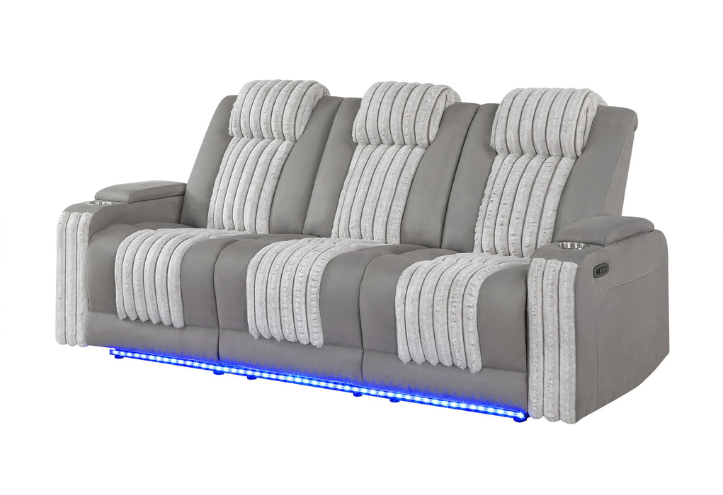 U8000 - Power Reclining Sofa With Power Headrest, Dropdown Table With Wood Trim & Reading Light & LED Light - Gray - alternate view 4