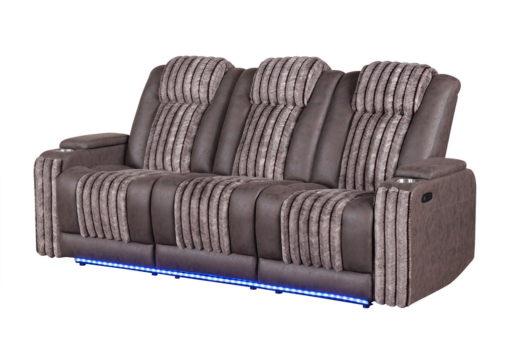U8000 - Power Reclining Sofa With Power Headrest, Dropdown Table With Wood Trim & Reading Light & LED Light - Brown - alternate view 3