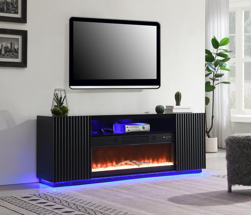 W038-TV - Fire Place TV Stand With Bluetooth Speaker, Heater, 7 Colors Colors, RGB Downlight, RGB LED Lights - Black