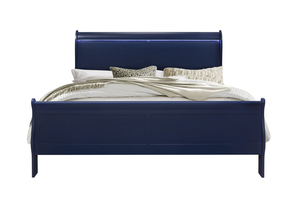 Charlie - 4 Piece King Bedroom Set (King Bed With LED, Dresser, Mirror, Nightstand) - Blue - alternate view 4