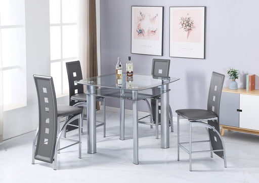 D324 - 5 Piece Dining Room Set (Pub Table, 4 Chairs) - Pearl Silver