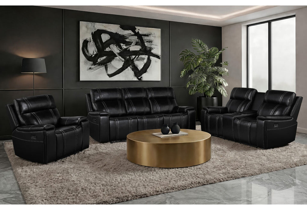 U8881 / U8880 - Leather Power Reclining Sofa / Power Console Reclining Loveseat - Black - alternate view 3