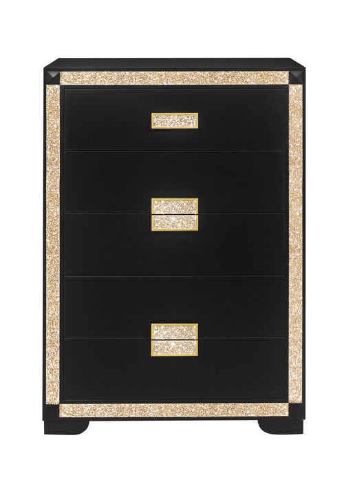 Blake - 4 Piece Full Bedroom Set (Bed With Lamps, Dresser, Mirror, Nightstand) - Black / Gold - alternate view 4