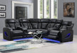 U10 - 3 Piece Power LED Sectional, Power Headrest, Heat, Massage Wireless Charger, And USB - Black - alternate view 4