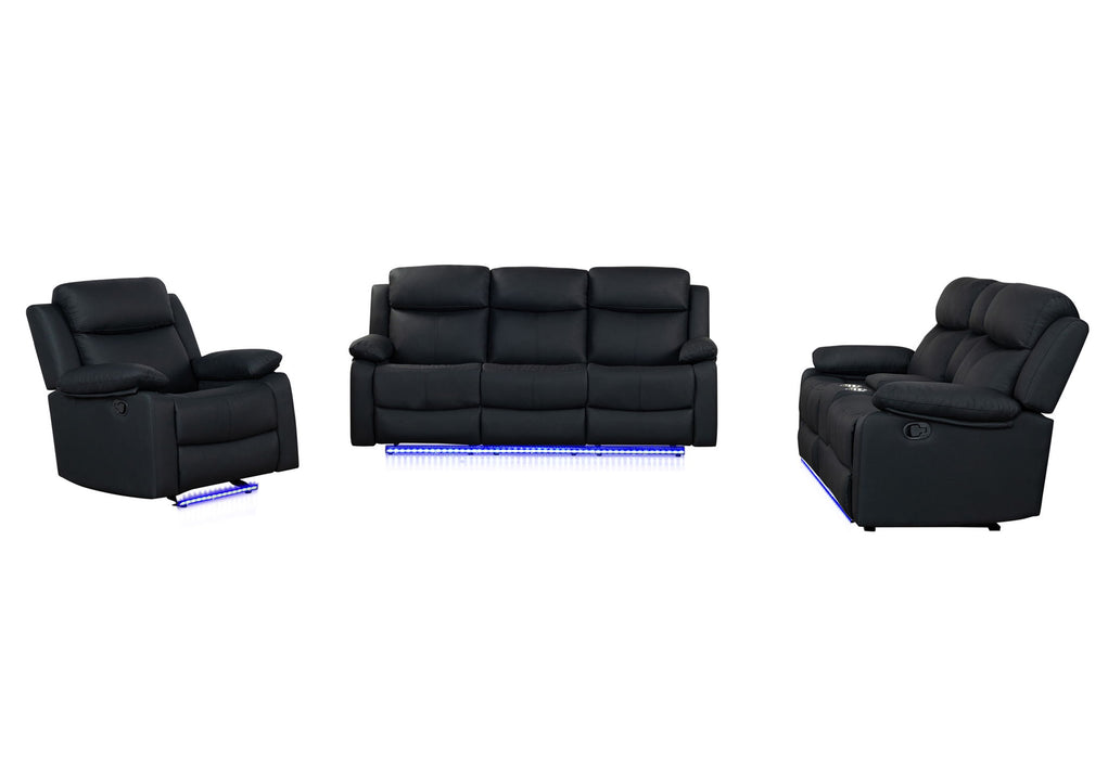 U6026 - 3 Piece Living Room Set (72A Reclining Sofa, Console Reclining Loveseat With LED And Speaker, Glider Recliner) - Black - alternate view 3