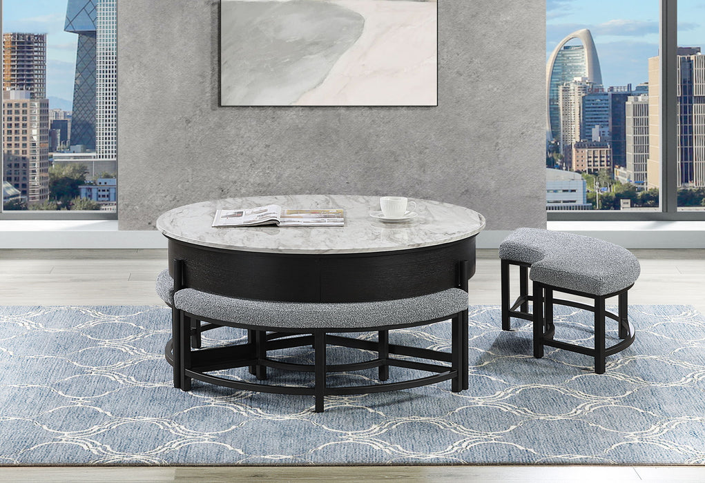 T42 - 4 Piece Living Room Set (Coffee Table With 3 Stools) - Black / Dark Gray - alternate view 4