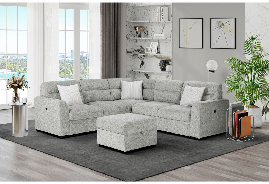 U9401 - Sectional With 3 Pillows And Ottoman - Nickel - alternate view 4