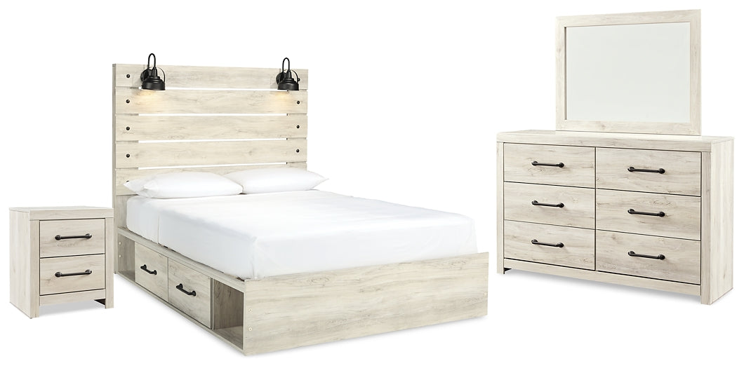 Cambeck Queen Panel Bed with 2 Storage Drawers with Mirrored Dresser and Nightstand - Raleigh Outlet