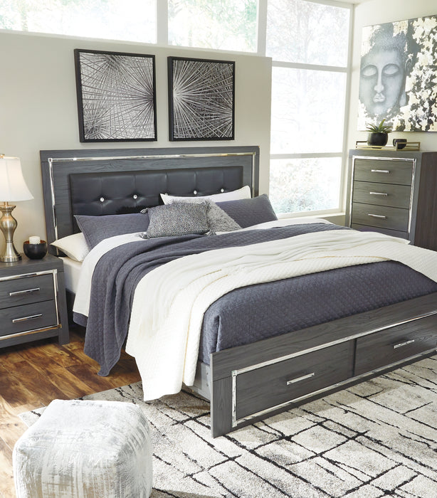 Lodanna King Panel Bed with 2 Storage Drawers with Mirrored Dresser and Nightstand - Raleigh Outlet