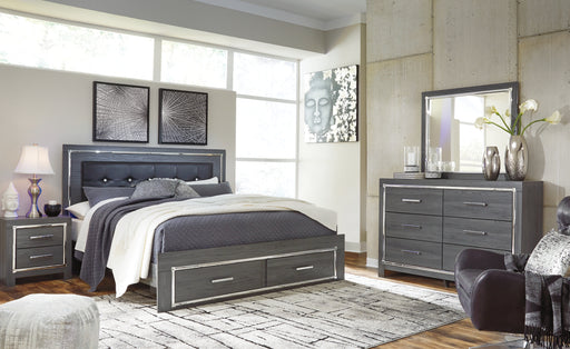 Lodanna King Panel Bed with 2 Storage Drawers with Mirrored Dresser and Nightstand - Raleigh Outlet