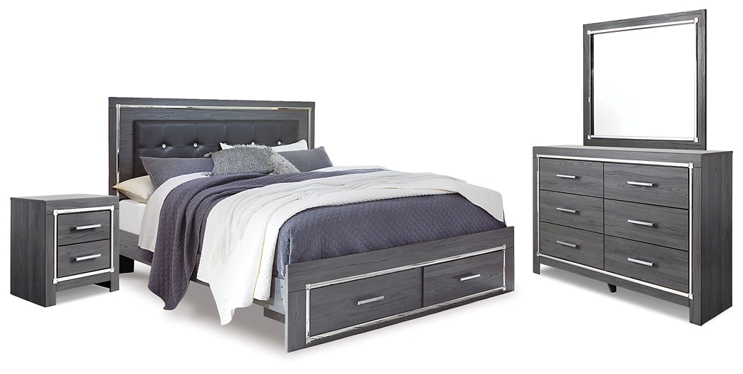Lodanna King Panel Bed with 2 Storage Drawers with Mirrored Dresser and Nightstand - Raleigh Outlet